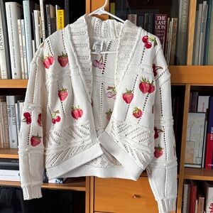 Maeve Cream Cardigan with Pink and Red Berry Accents